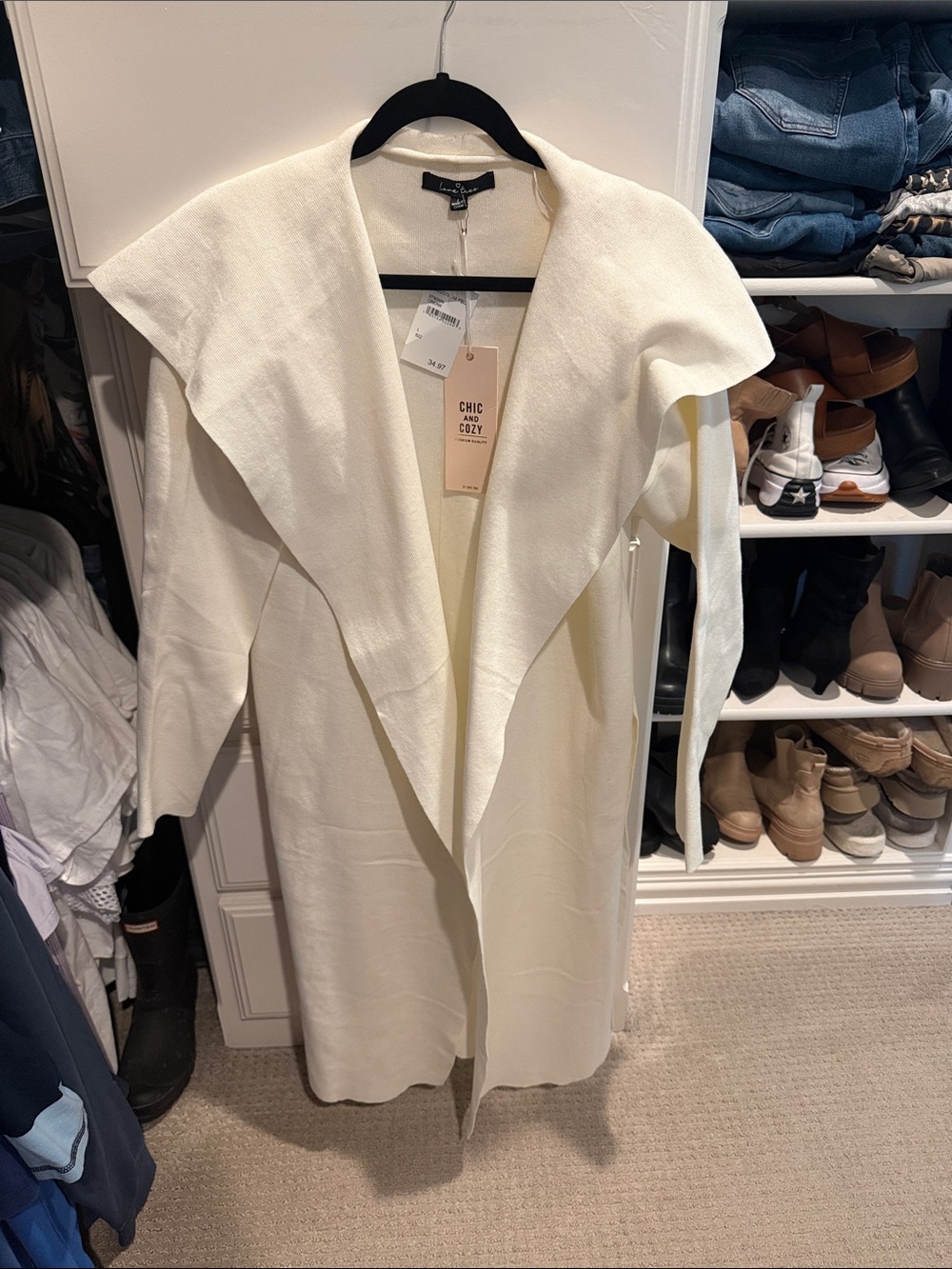 Love Tree Cream Open-Front Long Cardigan Sweater
